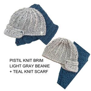 🩶🩵 PISTIL LIGHT GRAY BRIM BEANIE AND TEAL SCARF SET